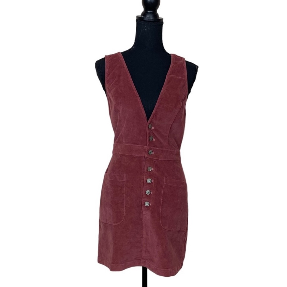EUC Re:named Corduroy Button Front Deep V Mini Dress